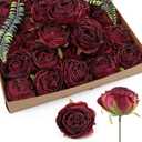 IPOPU Burgundy Artificial Flowers Roses Heads, 25pcs Fake Dried Roses Flowers Artificial for Decoration for Dried Floral Bouquet Bridal Party Centerpieces Bridal Bouquets for Wedding (Burgundy)