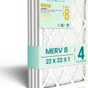 Accumulair Gold 22x22x1 MERV 8 HVAC Air Filter (4-Pack) | Replacement Air Filter for AC and Furnace | Made in USA | Actual Size 21.75 x 21.75 x 0.75