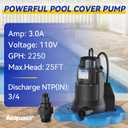 Acquaer 1/4 HP Automatic Swimming Pool Cover Pump, 2250 GPH Submersible Sump Pump with 3/4 Check Valve Adapter & 25ft Power Cord, Water Removal for Pool, Hot Tubs, Rooftops, Water Beds and more