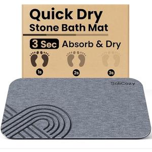 SoliCozy Stone Bath Mat - Diatomaceous Earth Quick Dry Bath Mat, Super Absorbent Non-Slip Shower Mat for Bathroom, Kitchen, Pool - Natural Diatomite Bathtub Mat (Grey, 16x24in)