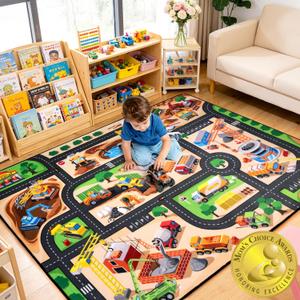 Kids Road Rug 6x9, Construction Car Play Mat for Toy Cars