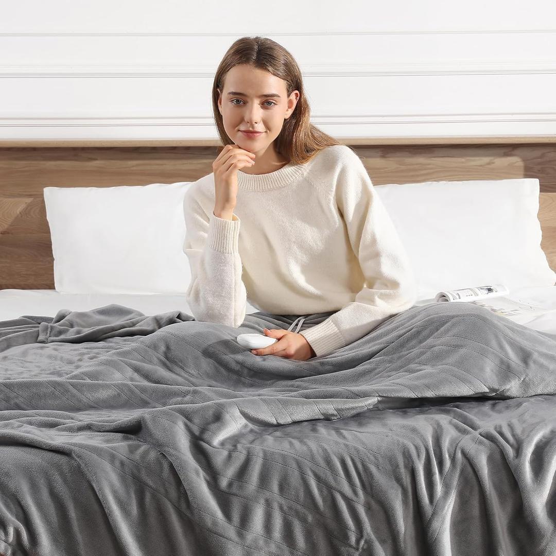 Heated Blanket King Size Electric Blanket 100''X90'', Fast Heating Blanket Ultra Soft Warming Blankets for Adults with 5 Heat Levels & 10 Hrs Timer, Machine Washable Queen Heated Blanket(Subtle Gray)