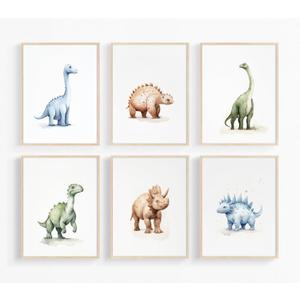 Youillne Dinosaur Watercolor Wall Art Decor Dino Boys Room Canvas Wall Art Nursery Kids Prints Toddler Dinosaur Poster Kids Artwork Nursery Pictures for Boys Room 12x16 Inch Unframed Set of 6