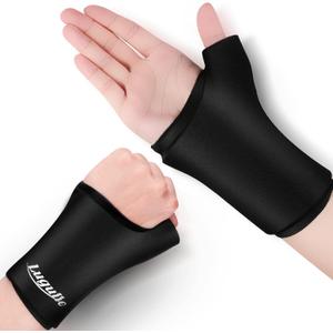 2-Pack Reusable Thumb & Wrist Gel Wraps - Hot/Cold Therapy for Pain Relief, Carpal Tunnel, Arthritis, Tendonitis & Swelling (Black, Medium)