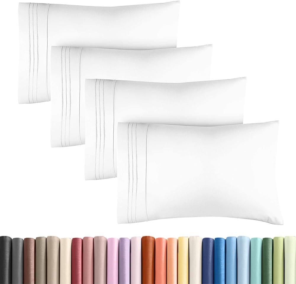 Standard Pillow Cases Set of 4 - Ultra Soft Hotel Quality Pillowcase Covers - Comfy Cozy Bedding for Women, Men, Kids & Teens - Machine Washable Pillow Protectors - 4 Piece Set - Standard Size White