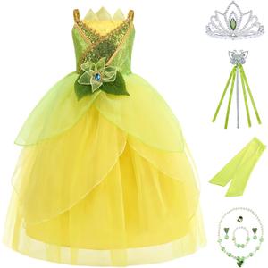 Princess Costume for Girls Dress up Role Play Halloween Cosplay Outfits with Accessories (120 (4-5T), Green)