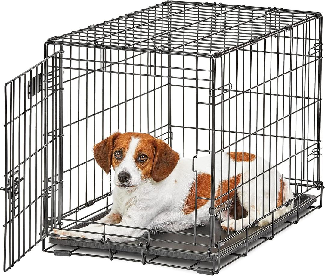 MidWest Homes for Pets Small LifeStages Single Door 24-Inch Folding Dog Crate, Enhanced Security, Includes Leak-Proof Pan, Divider Panel, Handle, Rubber Feet (Black)