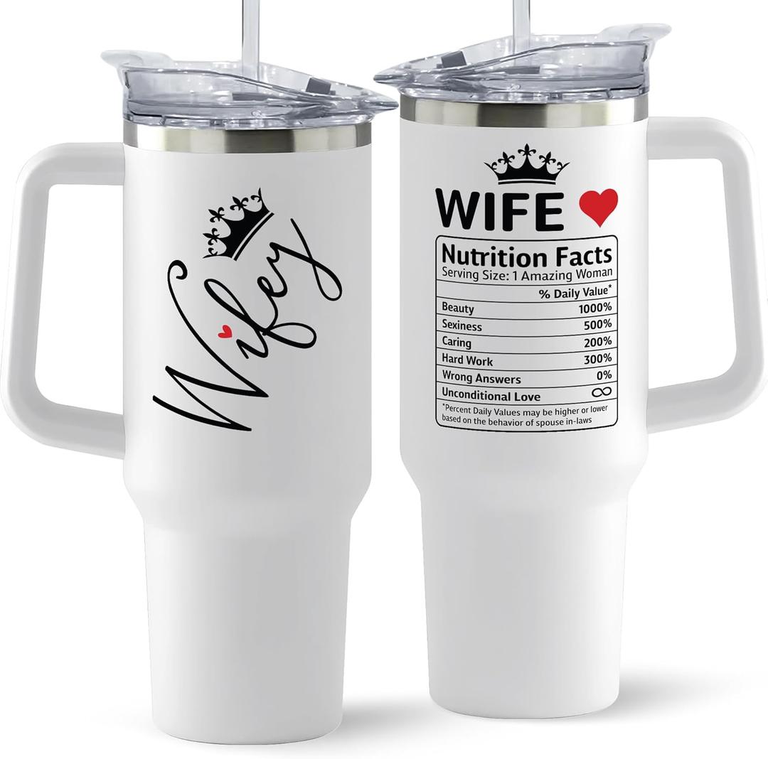 Gifts for Wife from Husband - Wife Gifts - Wedding Anniversary for Women, Valentines, Birthday Gift Ideas, Mothers Day, Christmas Gift for Her - Romantic Love Cup for Her - 40 Oz Tumbler (White 02)