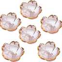Seasoning bowls with gold rim,6 pcs Pink Cherry Flower Crystal Glass Appetizer Plates dipping bowls Small Glass Dish 3.26*1.42 inch ,6.2oz pink glass plates mini for charcuterie board (Phnom Penh)