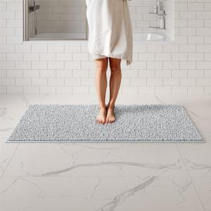 ITSOFT Plush Bathroom Rug 61x31, Absorbent Machine Washable Non Slip Chenille Bath Mats, Quick Dry Bathmat, Bath Rugs for Bath, Shower, Bedroom, or Door Mat, Grey