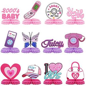 12 Pcs Y2k 2000s Party Decorations 00's Honeycomb Centerpieces Pink Theme Table Decor for Party Throwback Early 2000s Decor Y2k Retro Table Toppers for Birthday Favors Supplies, Set of 2
