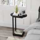 Hosfais Small Side Table End Table, C-Shaped Wood Coffee Table TV Tray for Eating Couch Tables for Small Space, Living Room, (Black)