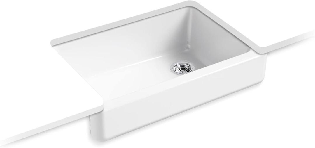 KOHLER Whitehaven 32-1/2" Self-Trimming Undermount Single-Bowl Sink with Short Apron, Farmhouse Kitchen Sinks, K-5826-0, White