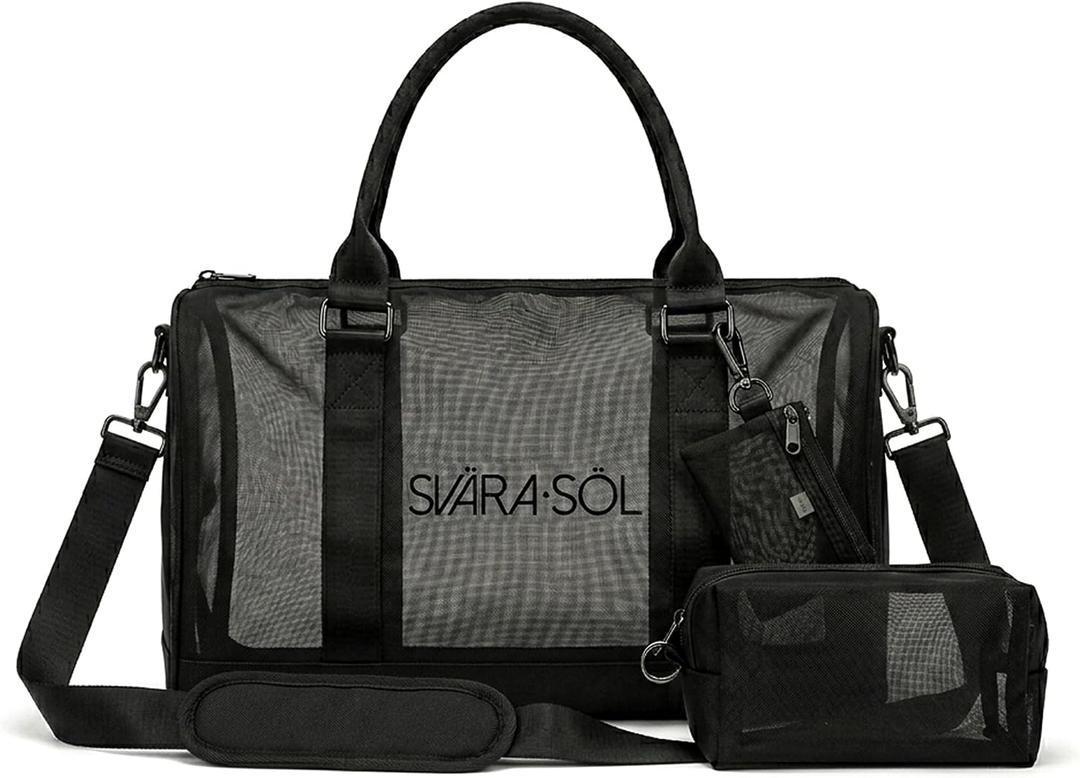Black XL Mesh Duffle Bag with Coin Purse Toiletry Bag, Everyday Gym Travel