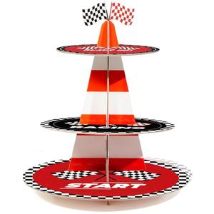 xbaiyanr 3-Tier Racing Traffic Cones Cupcake Stand for Race Car Birthday Party Decorations,Race Car Party Supplies, Paper Rounded Table Centerpiece for Cakes, Muffins, Macaroons