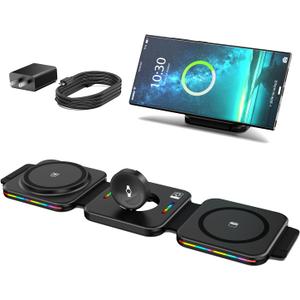 Magnetic Wireless Charger for Samsung, 3 in 1 Charging Station for Samsung Galaxy S26 Ultra/S25 Ultra, Magnetic Foldable Charger for Travel, Wireless Charging Pad for Galaxy Watch 8/Ultra/Buds 4/4 Pro (black)