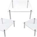 FESTLOVE 3 Pcs Square Tempered Glass Cake Stands Set 8 10 13 Inch Cupcake Display Stand Plate for Dessert Table Serving Platter