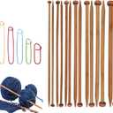 7 Pairs Bamboo Knitting Needles Set, Bamboo Natural, Long Wooden Knitting Needle, Single Point Straight Wood Needles, Wooden Knittings Needle for Beginners for Making Sweater, Shawl, Scarf