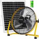 12" Solar Rechargeable Floor Fan, 18000 mAh 20W Solar Powered Battery Operated Fans for Outdoor Garden Greenhouse Barn Stable Camping Garage Patio Air Circulation Cooling