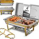 9Qt 4 Pack [Multiple Food Pans] Chafing Dishes for Buffet | Chafing Dish with 80% Faster [Screwless Assembly] and Stackable Design [Easy to Store] for Wedding/Party (Gold)