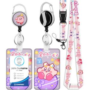 Akkya ID Badge Holder with Lanyard and Retractable Badge Reel Belt Clip, Cute Kawaii Cartoon Key Keychain Lanyards Clip On Badge Extender Vertical ID Sleeve Present for Girls Women