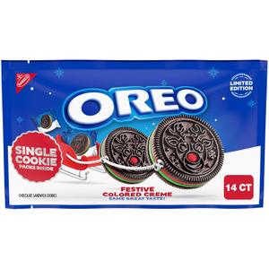 2 x OREO Red and Green Festive Colored Creme Chocolate Sandwich Cookies, Limited Edition Holiday Cookies, 14 Snack Packs (1 Per Pack) (7.14 OZ)