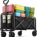 PASAMIC Collapsible Wagon 220 lbs, Heavy Duty Wagon Carts Foldable, Portable Wagons for Groceries, Beach Cart with All-Terrain Wheels & Drink Holders, Utility Wagon for Shopping, Sports, Camping,Black
