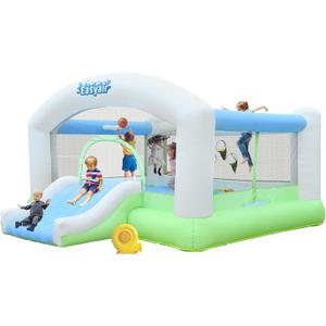 Large Bounce House for Big Kids, 14.8 x 14.5 FT Inflatable Bouncer Jumper Slide with 650W Blower, Basketball Hoop, Throw Ball Game, Ball Pits White