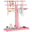 AUTODECO Jewelry Organizer Stand 3 Tier Tabletop Bracelet Rings Watches Necklace Display with Tray Great for Women Pink