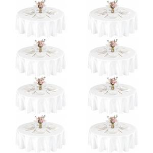 8 Packs White Tablecloths for Round Tables, 120 Inch Stain Resistant and Wrinkle Polyester Fabric Washable Table Clothes Cover for Kitchen Dining, Wedding, Reception Banquet, Birthday Party