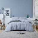 Berklan Linen Duvet Cover King Linen Comforter 100% French Natural Linen with Stone Washed YKK Zipper Closure Ultra Breathable 100% Recyclable(1 Duvet Cover 2 Pillow Shams King Size Blue)
