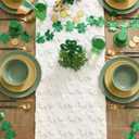Artoid Mode White Soft Plush Faux Fur Jacquard Lucky Clover St. Patrick's Day Table Runner, Seasonal Spring Kitchen Dining Table Decoration for Home Party Decor 13x108 Inch