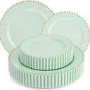 EI 60pcs Green Plastic Plates with Gold Rim,Disposable Heavy Duty Sage Green and Gold 10" Dinner & 7" Dessert Plastic Plate for Birthday,Afternoon Tea,Wedding,Spring,Valentine's Day,Easter
