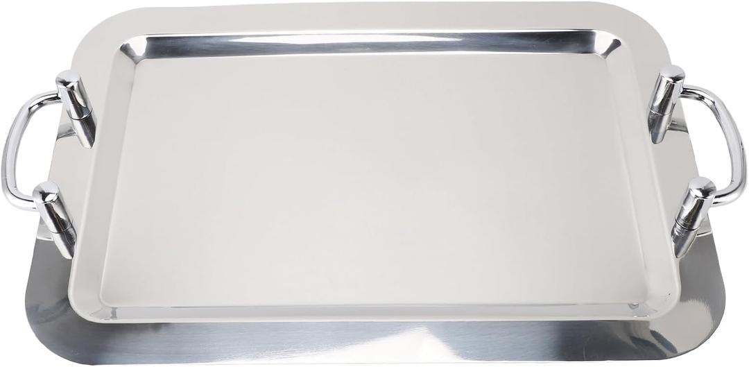 Fockety Stainless Steel Serving Tray, Multifunction Portable Metal Serving Tray with Handle, Buffet Serving Snack Tray for Coffee, Desserts, Cakes, (Rectangle Shape with