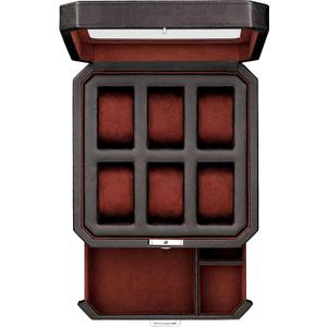 ROTHWELL 6 Slot Leather Watch Box with Valet Drawer - Luxury Watch Case Display Organizer, Microsuede Liner, Locking Mens Jewelry Watches Holder, Men's Storage Boxes Holder Large Glass Top (Black/Red)
