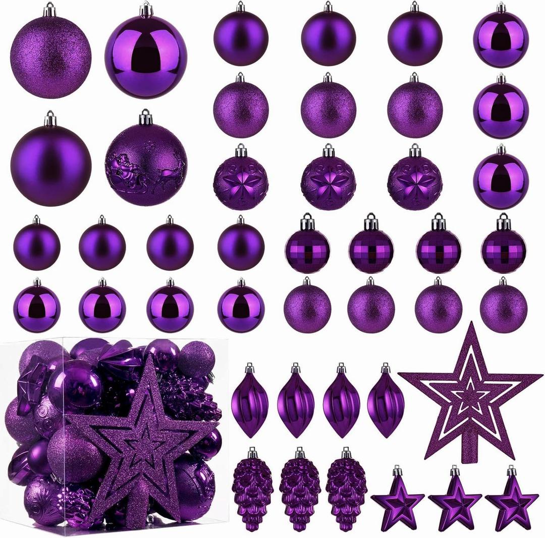 Christmas Ball Ornaments - 43pcs Shatterproof Christmas Tree Decorative Hanging Ornaments with Loop for Xmas Holiday Party Wreath Home Decoration (Purple) Christmas Ball Ornaments - 43pcs Shatterproof Christmas Tree Decorative Hanging Ornaments with Loop for Xmas Holiday Party Wreath Home Decoration (Purple)