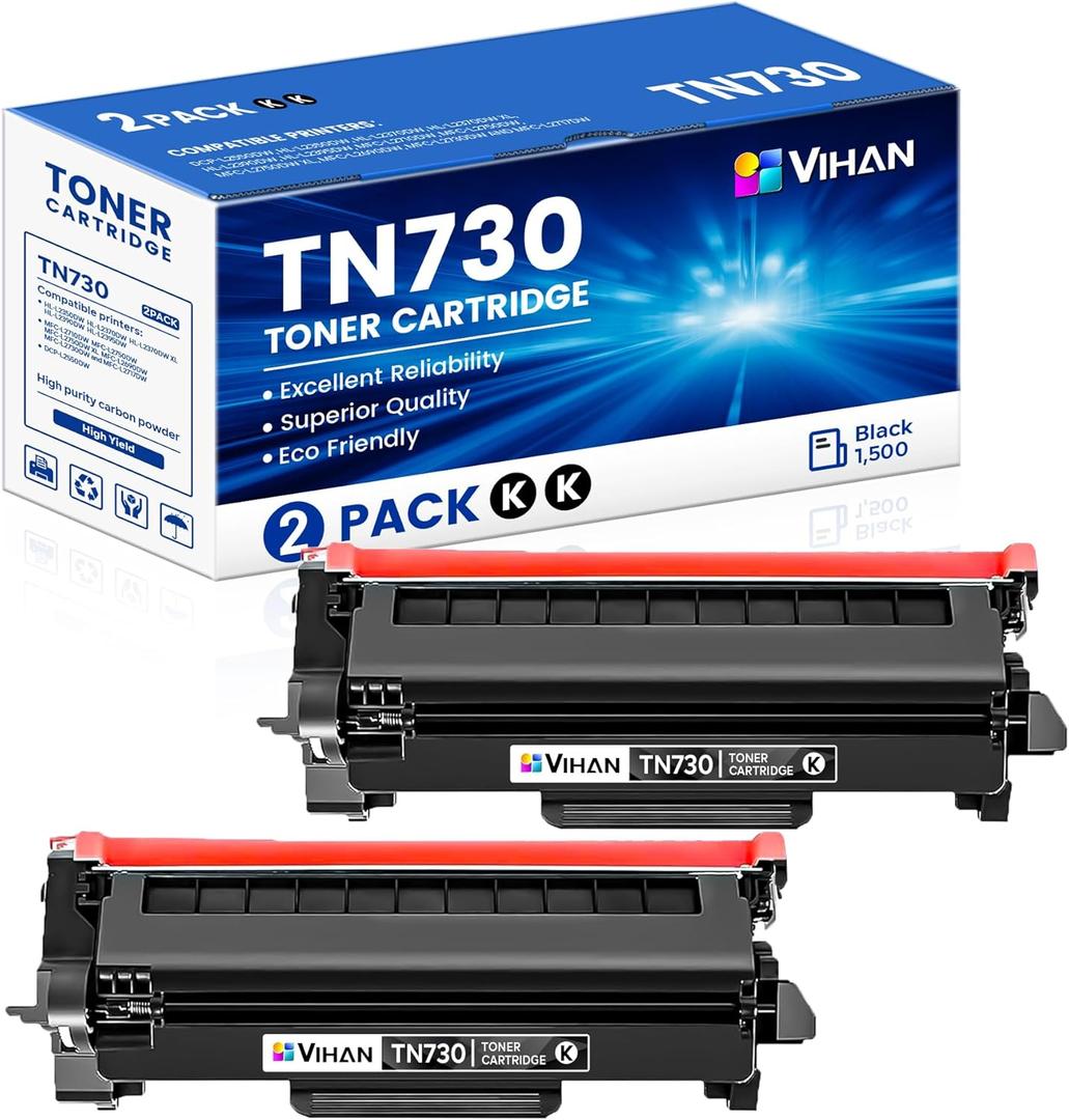 TN730 TN-730 Toner Cartridges Black Replacement for Brother TN730 TN-730 MFC-L2710DW HL-L2395DW HL-L2350DW DCP-L2550DW MFC-L2750DW Toner Printer (2 Pack)