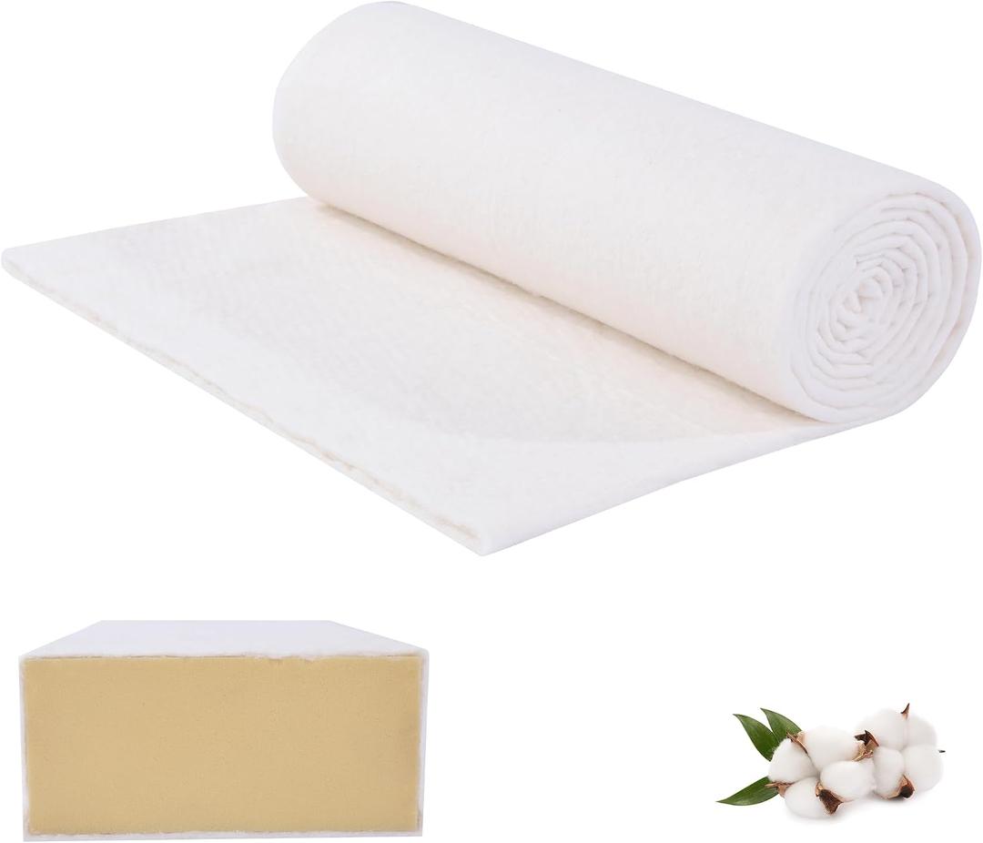 HOMBYS 100% Cotton Upholstery Batting for Cushions, Warm Natural Cotton Roll for Sewing, 200G Couch Cushion Wrap Fluffy and Thick Stuffing for Arts and Crafts, GOTS Organic Certification(36in*5yard)
