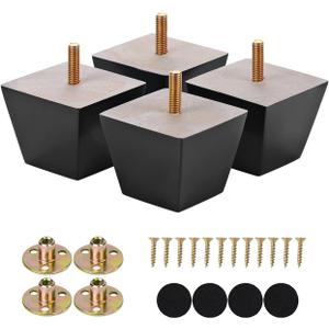 Furniture Legs 2 inch Black Square Sofa Couch Feet Wood Replacement Leg Set of 4 for Ottoman Dresser Cabinet