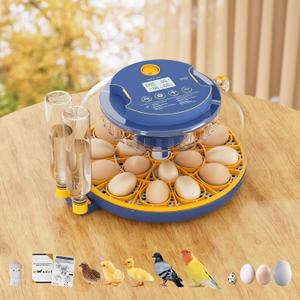 18 Egg Incubator, Automatic Turning & Smart Temp/Humidity Control, Built-in Candler, Plus Hatching Guide  for Chicken, Duck, Quail, Goose, Parrot, Pigeon, Ideal for Farm, Home, Lab, Classroom (Blue)