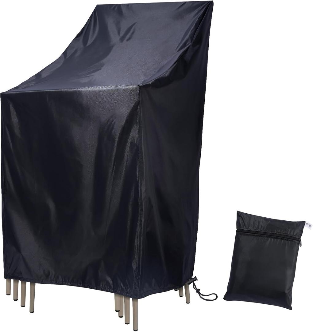 Stackable Patio Chair Covers, Outdoor Chair Covers Waterproof, Lawn Patio Furniture Covers, Fit for 4-6 Stackable Dining chairs Garden Chairs (Black, 25"L x 25"W x 47H)