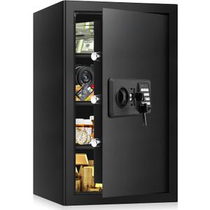 5.2 Cub Large Home Safes Fireproof Waterproof, Anti-theft Fire Safe with Programmable Keypad, Spare Keys and 3 Removable Shelves, Digital Home Security Safe Box for Home Document Money Valuables