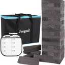 Juegoal 54 Piece Giant Tumble Tower Grey for Adult Kids Family, Wooden Block Stacking Game with Gameboard & Canvas Bag, Outdoor Games for Backyard Lawn Party Playing, 6.9 x 6.9 x 24 Inches,X-Large