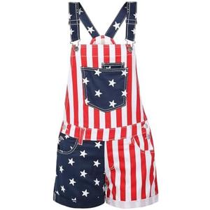 Women's American Flag Overalls Cotton Summer Rompers 4th of July Patriotic Jumpsuit Outfit Casual Adjustable Bibs Size XL