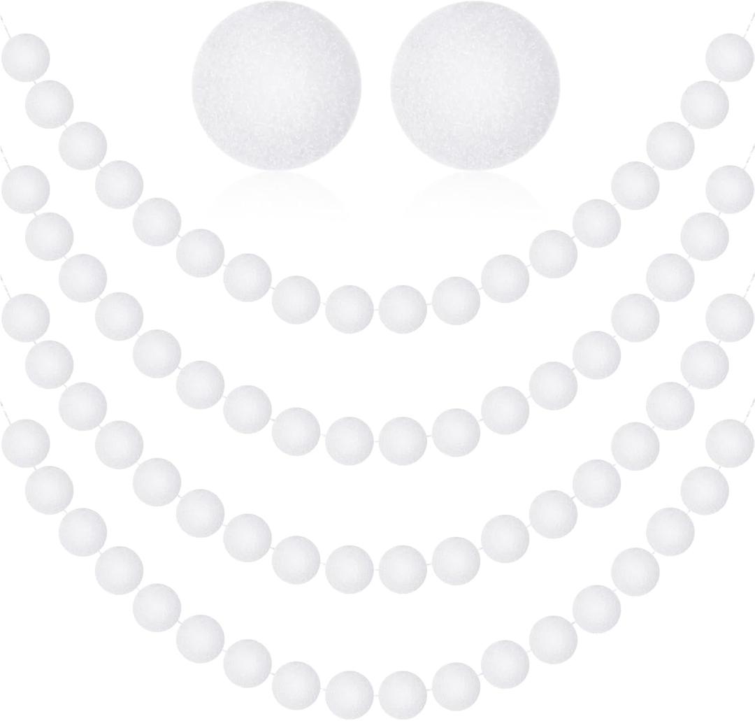 MARFOREVER 4 Pack 26.3 Ft Winter White Pom Pom Garland Ornaments, 30 Balls Christmas Felt Garland Hanging Supplies for Winter Wonderland Christmas School Classroom Fireplace Wall Home Party Decoration