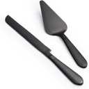 Wedding Cake Knife and Server Set, Integral Stainless Steel Longer Cake Cutter and Wider Pie Spatula, Elegant Cake Cutting Serving Set for Party Birthday Christmas Bridal Shower Set of 2, Matte Black