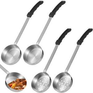 OMISTAR 4 PCS Portion Control Serving Spoons, 6 oz Slotted Ladles and Soup Spoons with Curved Handle, Stainless Steel Ladle Set for Cooking Dieting Proportion Management