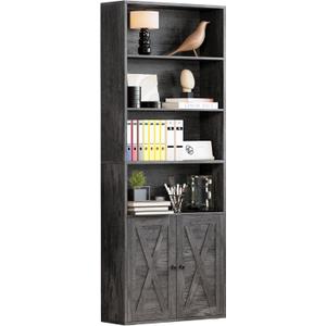 IRONCK Industrial Bookshelves and Bookcases with Doors Floor Standing 6 Shelf Display Storage Shelves 70 in Tall Bookcase for Home Office, Living Room