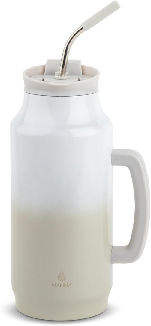 Manna Poseidon Insulated Stainless Steel Mug Tumbler with 2-in-1 Lid and Reusable Metal Straw - 64 Oz - Grey Ombre