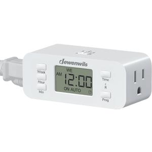 DEWENWILS 7 Day Heavy Duty Timers for Electrical Outlets, Dual Outlet Digital Timer, 3 Prong Programmable Light Timer for Indoor Lamp, Light, Fan, Pets, Home, Kitchen, Office, 125V 60Hz, 1 Pack